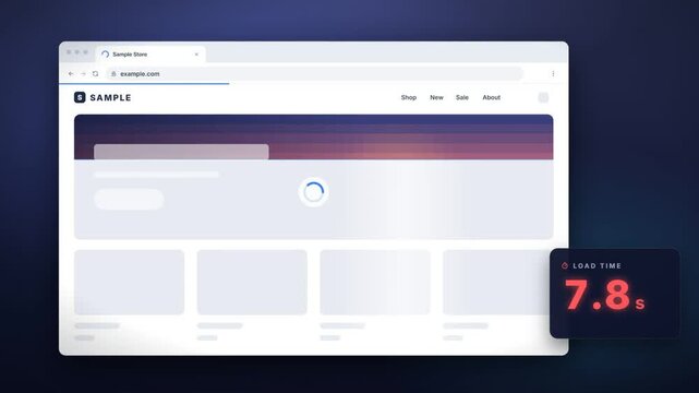 Website load time drops from 8.4 to 0.9 seconds as a lightning bolt makes the slow page load instantly