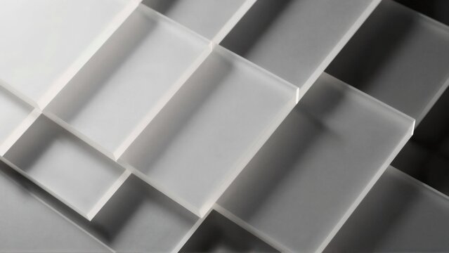 close group square shaped objects arranged grid like pattern objects appear transparent material possibly plastic similar material different sizes shapes background black objects white creating