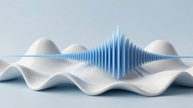 rendering wave like structure blue waveform center waveform multiple layers white material top layer being largest bottom layer being smaller blue waveforms arranged radial pattern creating sense