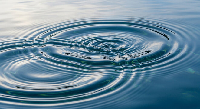 Gentle circular ripples spread across the calm liquid surface creating peaceful patterns and harmonious visual motion throughout the tranquil scene captured outdoors during daylight hours