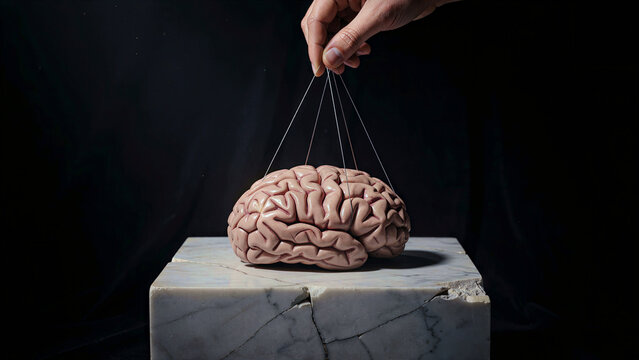 Hand Controlling Human Brain Strings Concept Of Psychological Mind Manipulation