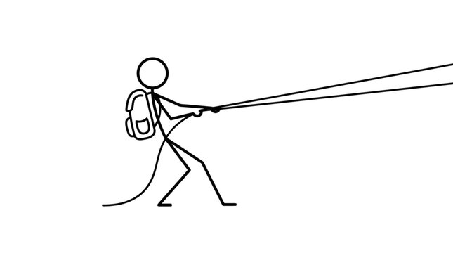 Person struggling against several pulling ropes.