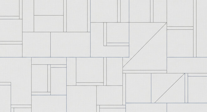 An abstract geometric tile pattern featuring interlocking grey shapes and thin dark lines creating a structured architectural surface texture suitable for contemporary interior wall decoration