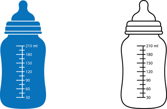 Set of two baby bottle icons with measurement markings for milk or water feeding