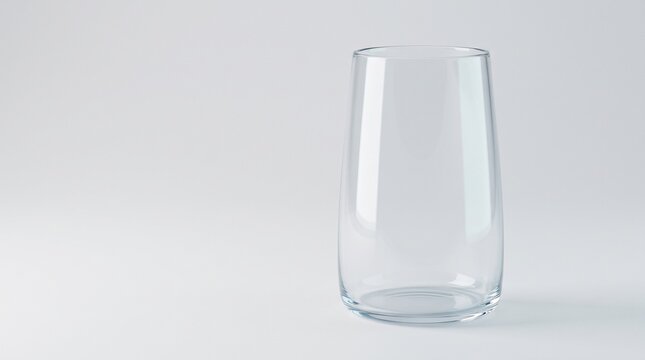Empty clear glass tumbler isolated on a plain white studio background