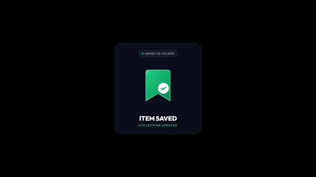 Animated bookmark button showing item saved on transparent background