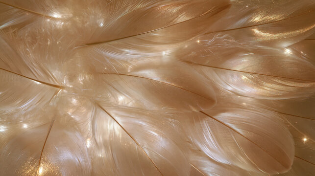 close-up of shimmering beige and golden feathers
