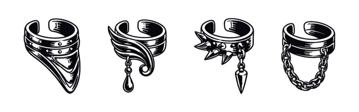 Set Of Punk Style Ear Cuff Jewelry