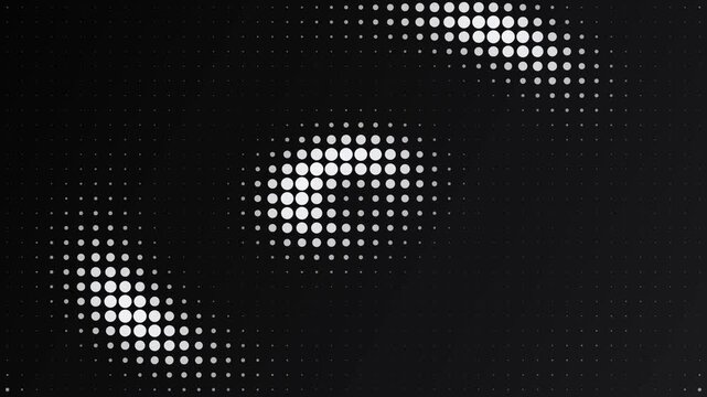Abstract background featuring a circular gradient pattern of glowing white halftone dots arranged in curves against a solid black backdrop