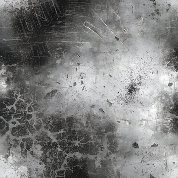 Patr&oacute;n de textura grunge sin costuras en escala de grises con efectos agrietados, rayones profundos, marcas de desgaste industrial y manchas difuminadas de estilo urbano