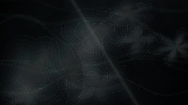 Abstract dark background featuring soft glowing flower-like shapes and delicate flowing lines layered on a deep black subtle textured backdrop