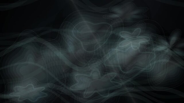 Abstract ethereal floral patterns created with glowing soft light lines isolated against a solid deep black background for artistic design