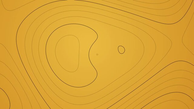 Abstract topographic map background with dark brown contour lines on a smooth solid golden yellow surface for modern digital design