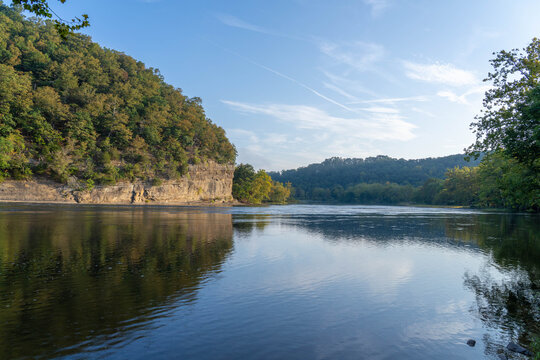 The New River at Foster Falls in Virginia With a Wide River and Steep Cliffs