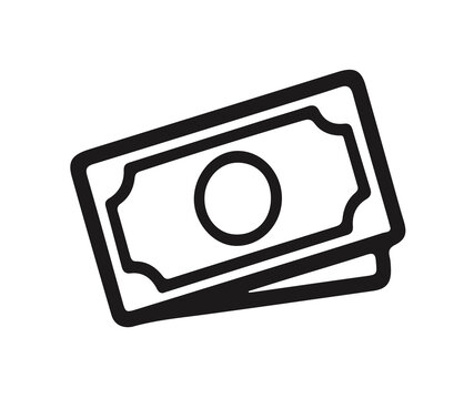 Simple line art icon of a stack of paper money isolated on transparent background