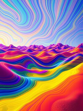 Wavy lines undulate across a psychedelic landscape, ||wavy, psychedelic