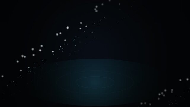 Abstract glowing white particles moving across a dark blue space 4K 60 FPS
