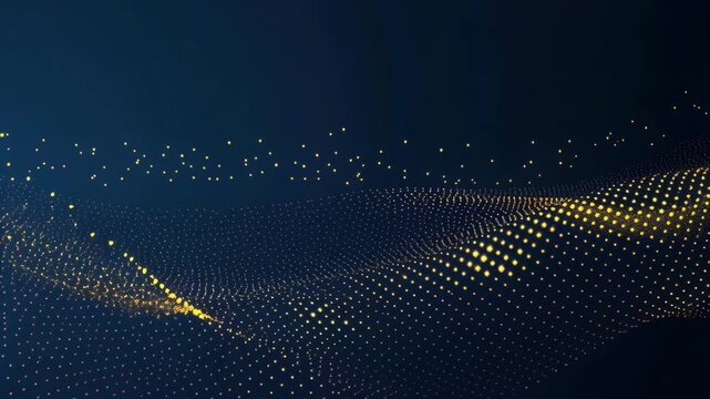 Abstract Digital Wave: A mesmerizing abstract digital wave composed of countless glowing particles forms an undulating surface against a deep blue gradient background.