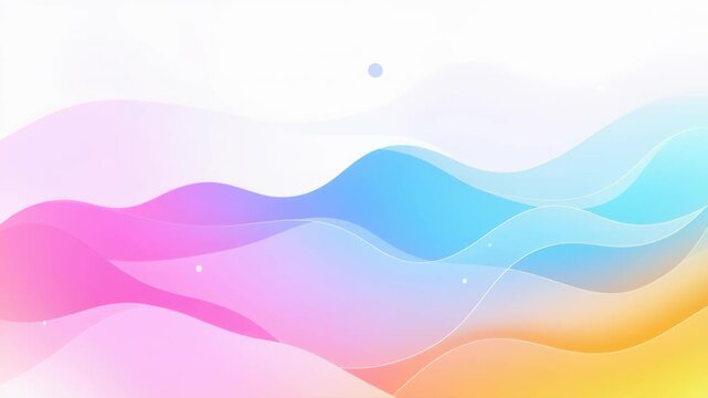 Abstract Waves of Color: Fluid, translucent waves of pastel pink, purple, blue, and yellow undulate across the frame, creating a gentle, ethereal.