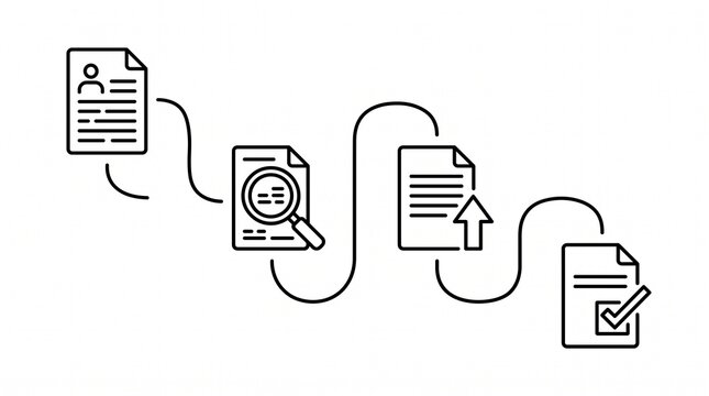 Employee Performance Review Workflow Line Illustration. Enterprise Employee Evaluation and Performance Management Process Outline Vector Isolated on White Background