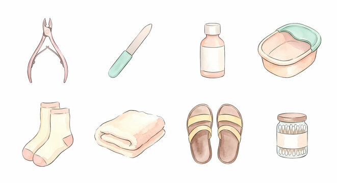 爪白癬と足の爪のお手入れ用品 アイコンセット 水彩