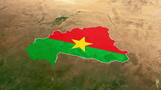 Burkina faso map animation featuring textured flag overlay motion footage