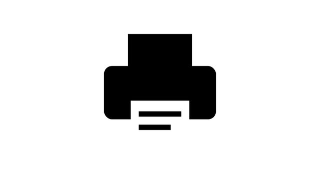 Printer icon, black solid symbol on white background