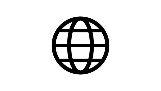 Globe icon, black solid symbol on white background