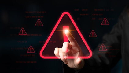 Cybersecurity alert warning showing red cyber for data breach, network threat, and cyber security system vulnerability with emphasis on security risk, caution, digital protection Latch © InfiniteFlow