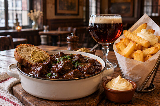 Belgian stoofvlees beef and beer stew with fries