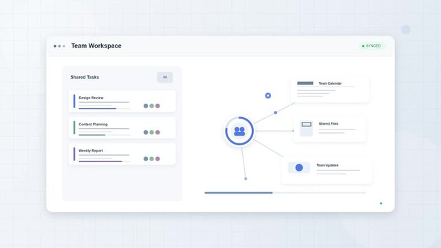 Team workspace dashboard interface showing project tasks and progress