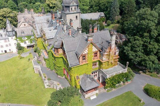 Aerial View, Castle and Ramholz, Ramholz, Schluechtern, Hesse, Germany
