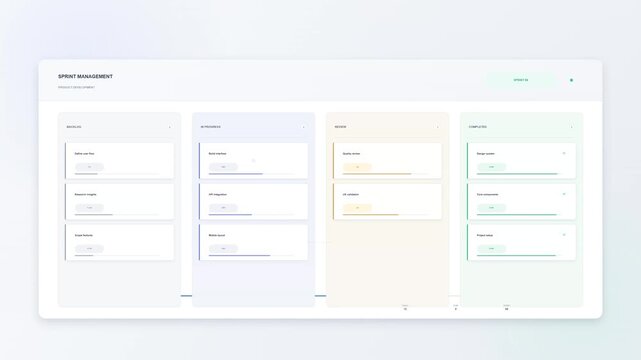 Digital task management dashboard with project tracking columns