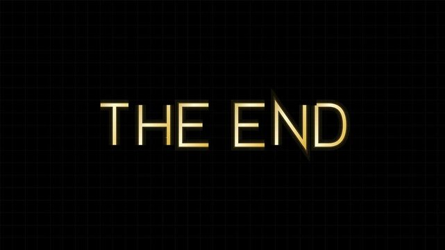 Golden typography text animation displaying the end against a dark background grid video clip