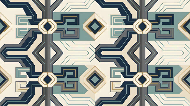 Abstract symmetry background pattern with blue and beige geometric shapes