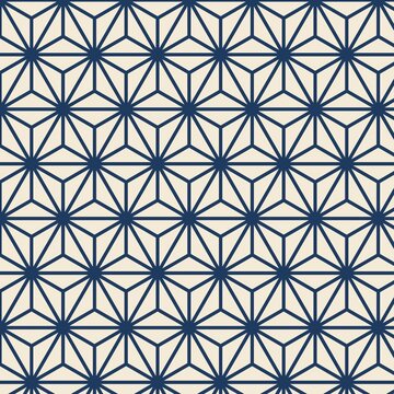 Hemp leaf asanoha seamless pattern indigo on cream Japanese motif