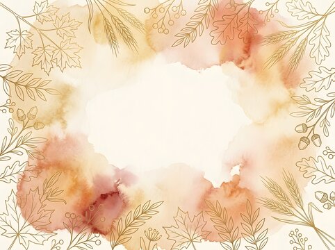 Thanksgiving Gratitude Quote Background with Watercolor and Gold Line Art