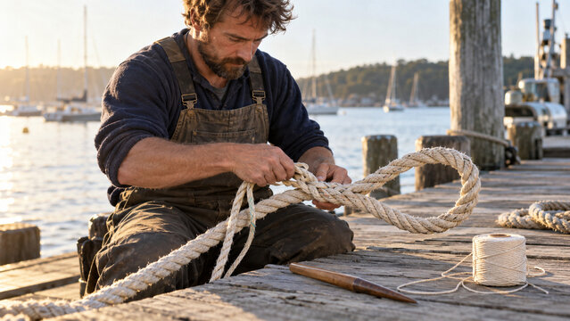 Marine Rigger Splicing Eye in Mooring Rope