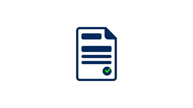 Blue document icon with green checkmark indicating approved status and completion.