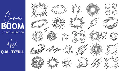 Comic boom explosion speed line and action effect hand drawn doodle vector set © Silhouette Master