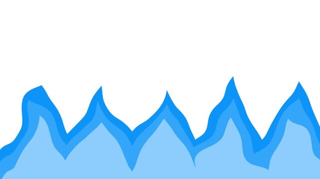 2D cartoon animation of burning blue gas fire flames isolated on a white background. Loopable animated fiery motion for video effects.