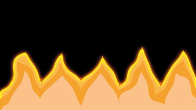 2D cartoon animation of burning orange fire flames isolated on a black background. Loopable animated fiery motion for video effects.