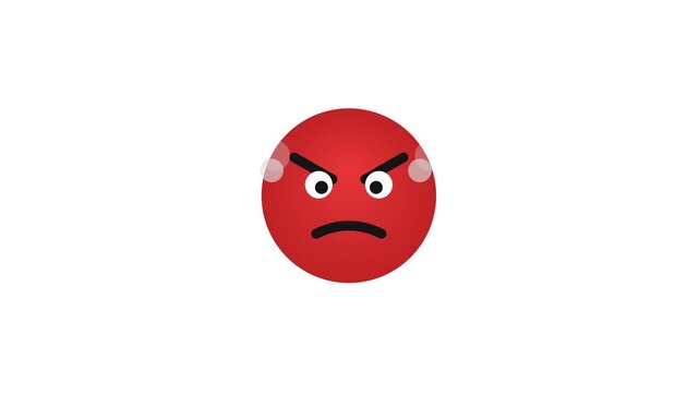 Graphic animation of angry red emoji face with steam
