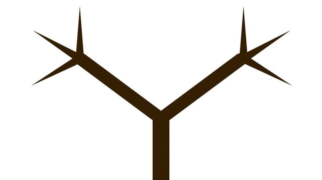 Animated brown abstract tree branch growing with sharp thorns on a white background. Minimalist motion graphic of plant growth and nature.