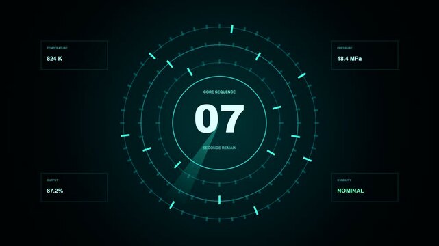 Futuristic HUD countdown timer with spinning radar rings