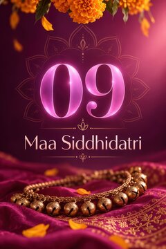 Day Nine large magenta-violet serif numeral 09 Maa Siddhidatri plum pink gradient