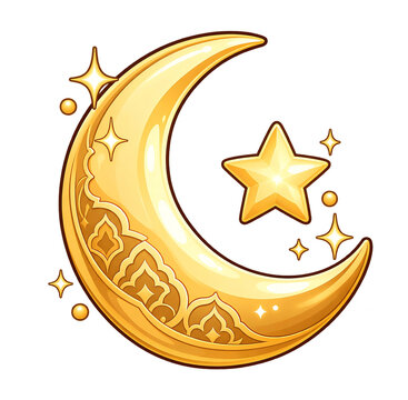 golden star with gold crescent moon isolated for ramadhan