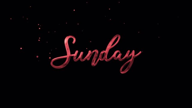 Sunday Red Handwriting Animation with flowing cursive animation rendered in 4K resolution transparent background