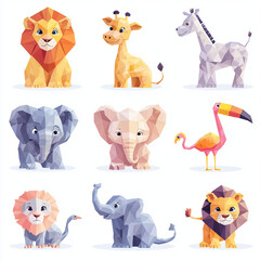 Fototapeta premium Colorful Polygon Animals in a Fun and Playful Style for Kids