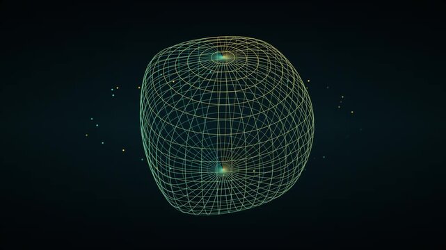 Gold and teal wireframe shape morphing from sphere to cube to organic star